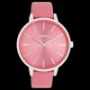 Zilverkleurige OOZOO horloge met roze schelpkleurige leren band - C11295