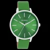 Zilverkleurige OOZOO horloge met groene leren band - C11297