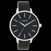 Zilverkleurige OOZOO horloge met zwarte leren band - C11293