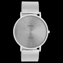 Zilverkleurige OOZOO horloge met metalen mesh armband - C9936