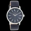 Zilverkleurige OOZOO horloge met donker blauwe leren band - C11043
