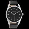 Zilverkleurige OOZOO horloge met zwarte leren band - C10818