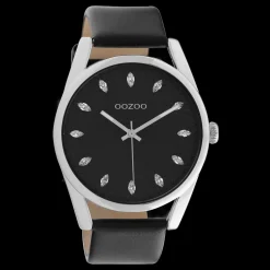 Zilverkleurige OOZOO horloge met zwarte leren band - C10818