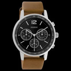 Zilverkleurige OOZOO horloge met bruine leren band - C10812