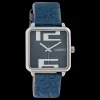 Zilverkleurige OOZOO horloge met donker blauwe leren band - C10366