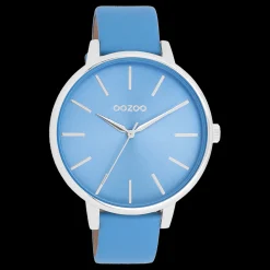 Zilverkleurige OOZOO horloge met mineraal blauwe leren band - C11296