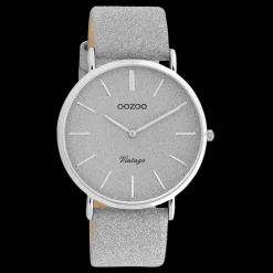 Zilverkleurige OOZOO horloge met leren band - C20160