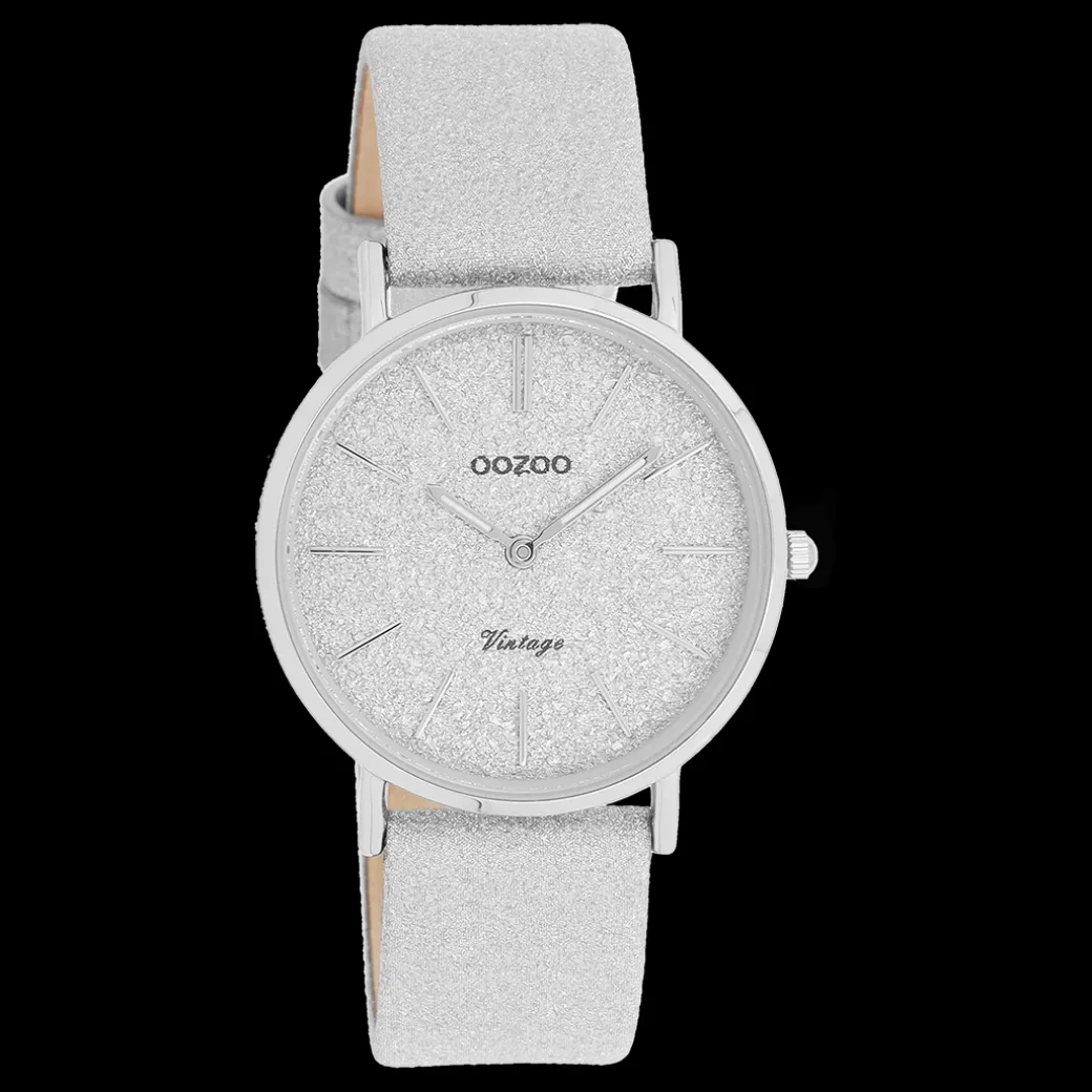 Zilverkleurige OOZOO horloge met leren band - C20200