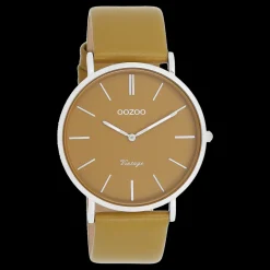 Zilverkleurige OOZOO horloge met olijf groene leren band - C20326