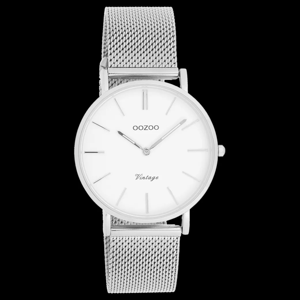 Zilverkleurige OOZOO horloge met metalen mesh armband - C9902