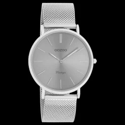 Zilverkleurige OOZOO horloge met metalen mesh armband - C9937