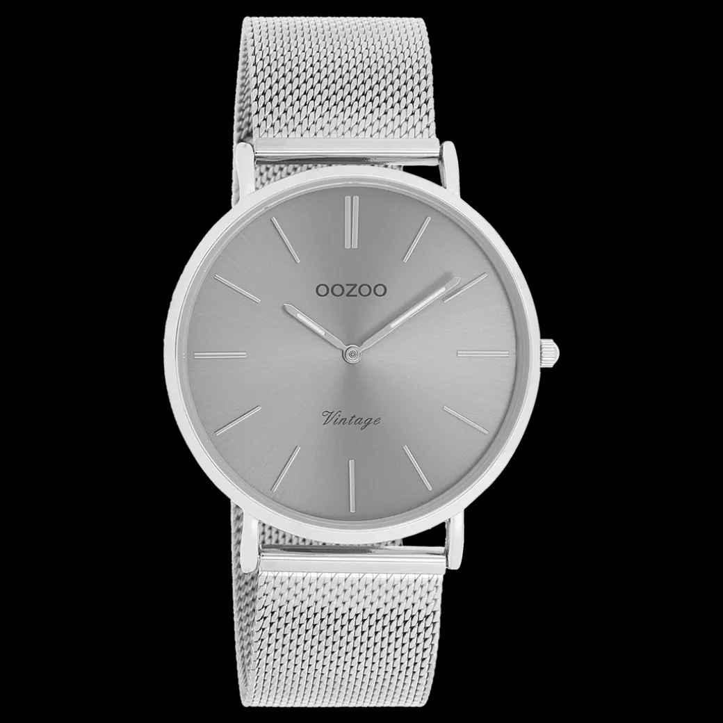 Zilverkleurige OOZOO horloge met metalen mesh armband - C9937