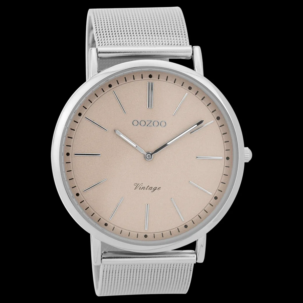 Zilverkleurige OOZOO horloge met metalen mesh armband - C9355