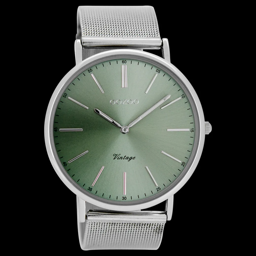 Zilverkleurige OOZOO horloge met metalen mesh armband - C8175