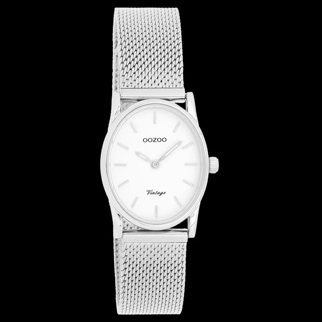 Zilverkleurige OOZOO horloge met metalen mesh armband - C20256