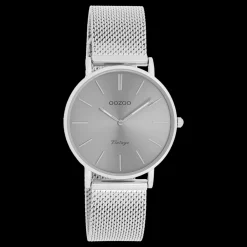 Zilverkleurige OOZOO horloge met metalen mesh armband - C9939