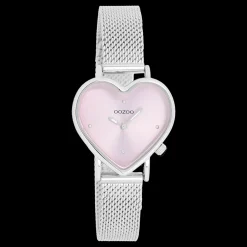 Zilverkleurige OOZOO horloge met metalen mesh armband - C11414