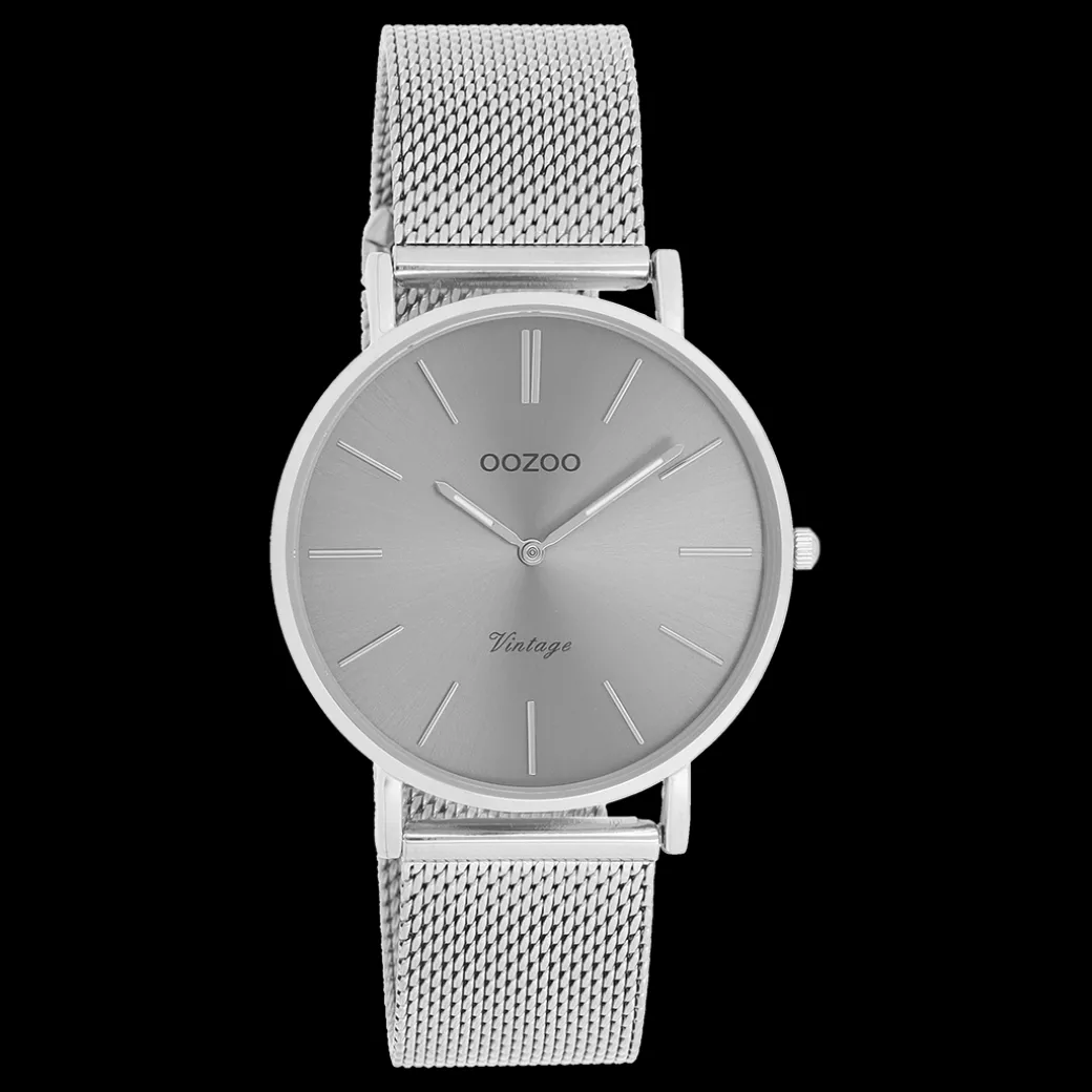 Zilverkleurige OOZOO horloge met metalen mesh armband - C9938