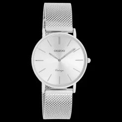 Zilverkleurige OOZOO horloge met metalen mesh armband - C9907
