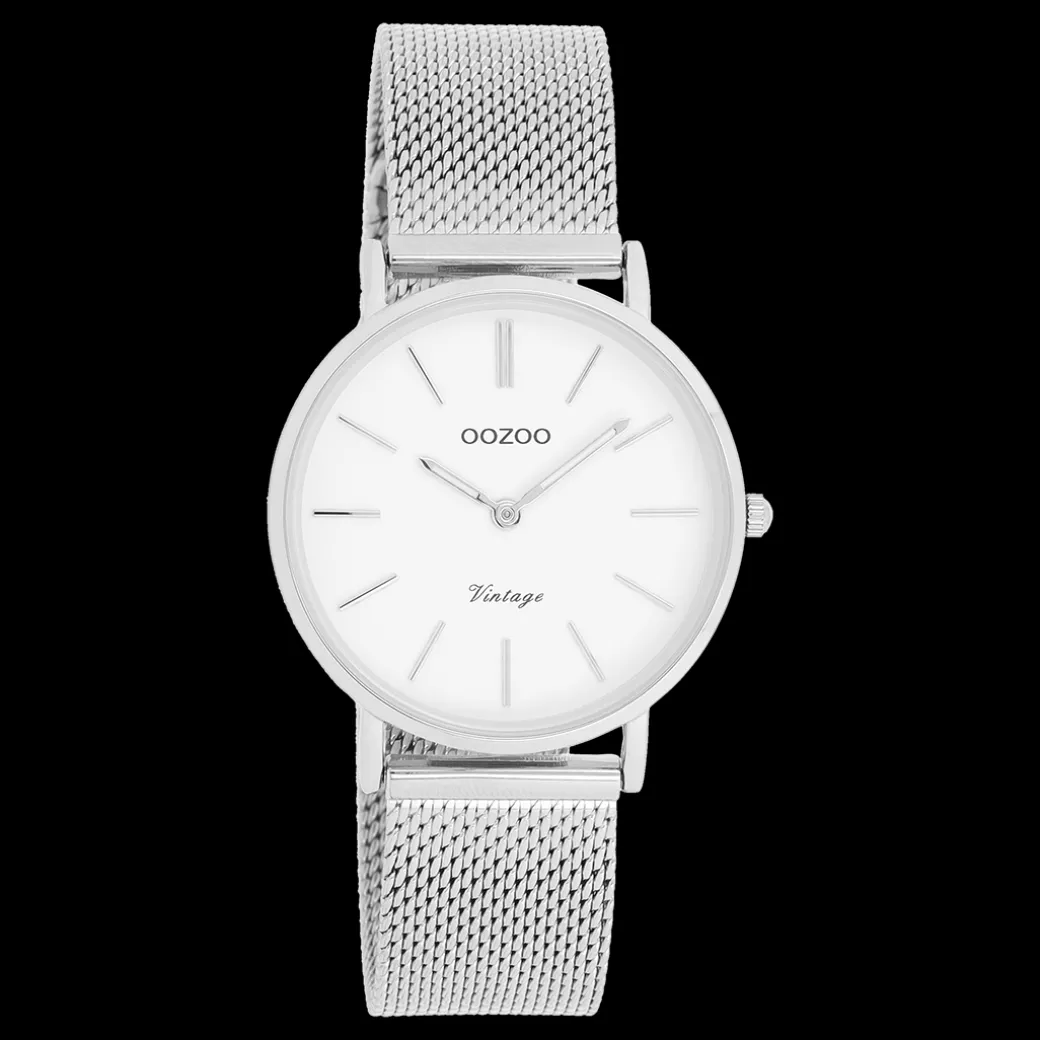Zilverkleurige OOZOO horloge met metalen mesh armband - C9903