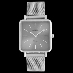 Zilverkleurige OOZOO horloge met metalen mesh armband - C9842