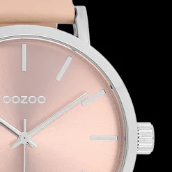 Zilverkleurige OOZOO horloge met perzik crème leren band - C11193