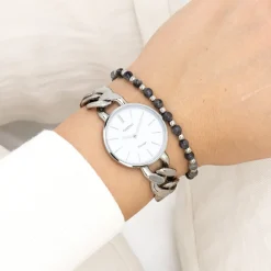 Zilverkleurige OOZOO horloge met grove schakelarmband - C20355
