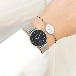 Zilverkleurige OOZOO horloge met metalen mesh armband - C20346