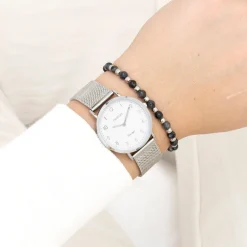 Zilverkleurige OOZOO horloge met metalen mesh armband - C20345