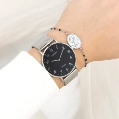 Zilverkleurige OOZOO horloge met metalen mesh armband - C20341