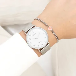 Zilverkleurige OOZOO horloge met metalen mesh armband - C20340
