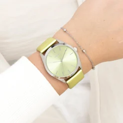 Zilverkleurige OOZOO horloge met limoen groene leren band - C11331