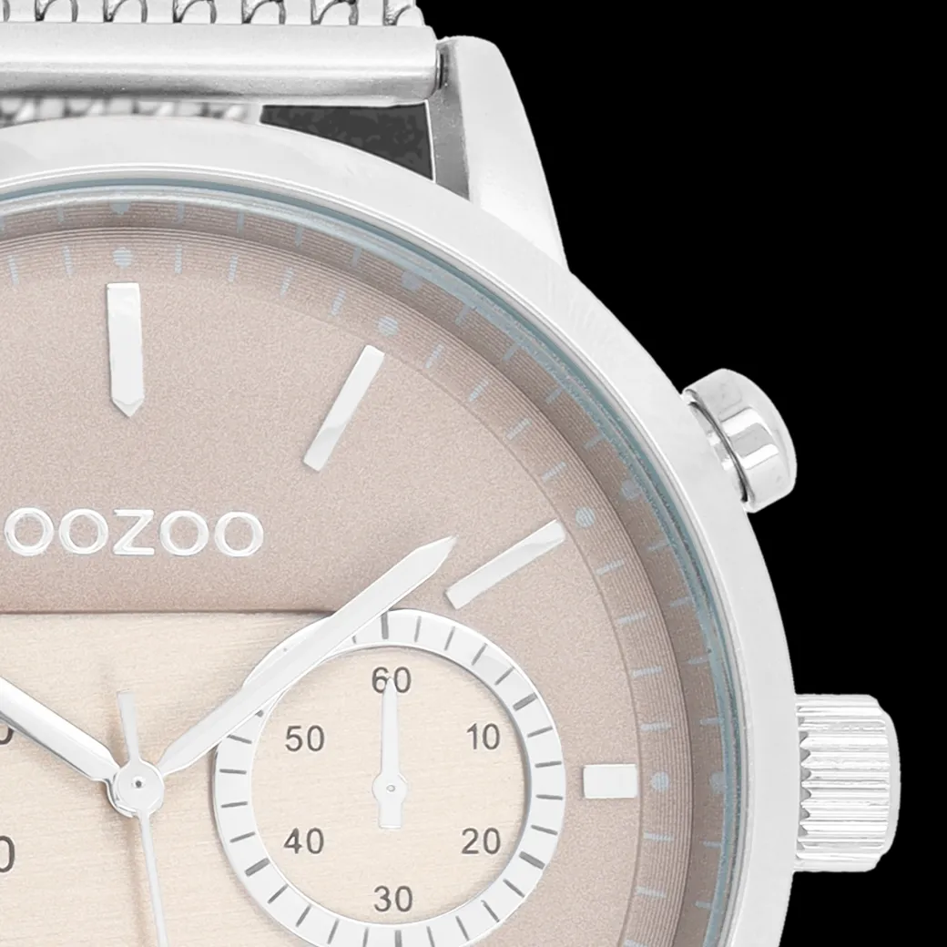 Zilverkleurige OOZOO horloge met metalen mesh armband - C9071