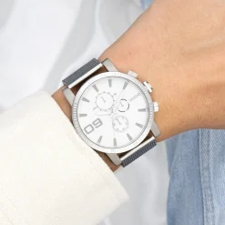 Zilverkleurige OOZOO horloge met metalen mesh armband - C11213