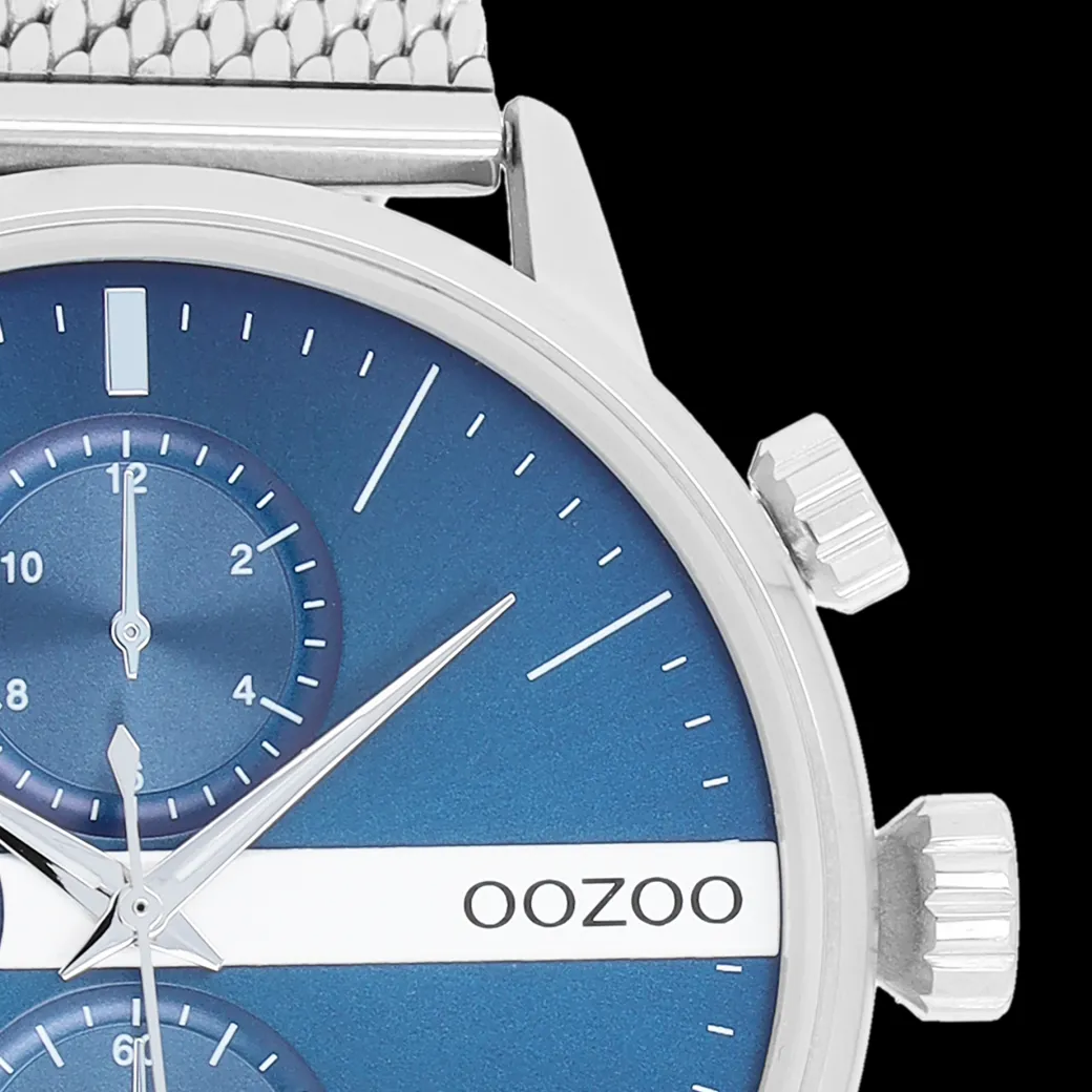 Zilverkleurige OOZOO horloge met metalen mesh armband - C11100