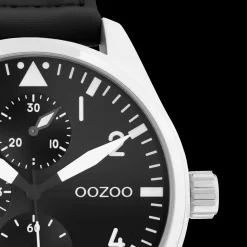 Zilverkleurige OOZOO horloge met zwarte klittenband polsband - C11009