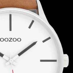 Zilverkleurige OOZOO horloge met camel leren band - C9050