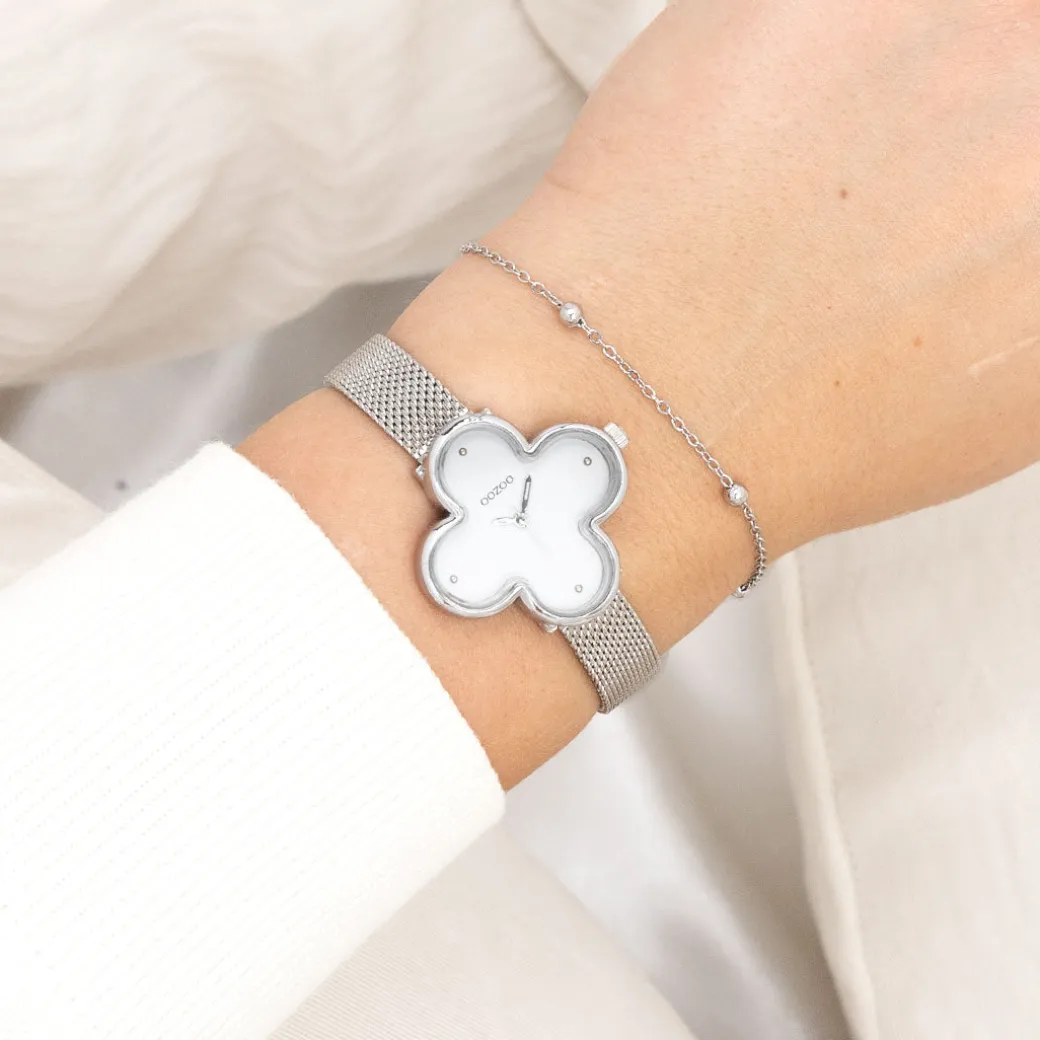 Zilverkleurige OOZOO horloge met metalen mesh armband metalen mesh armband - C11525