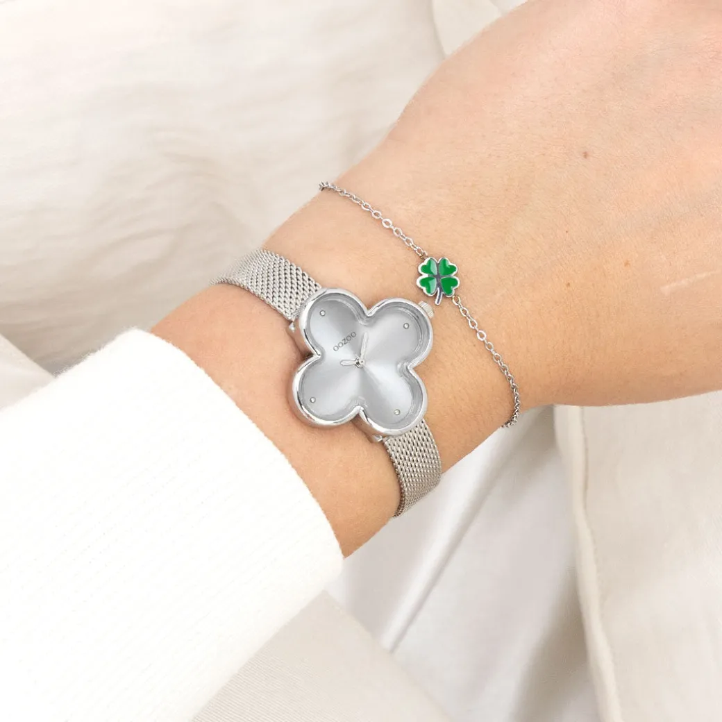 Zilverkleurige OOZOO horloge met metalen mesh armband metalen mesh armband - C11526
