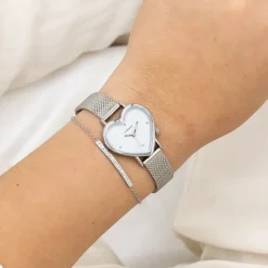 Zilverkleurige OOZOO horloge met metalen mesh armband - C11413