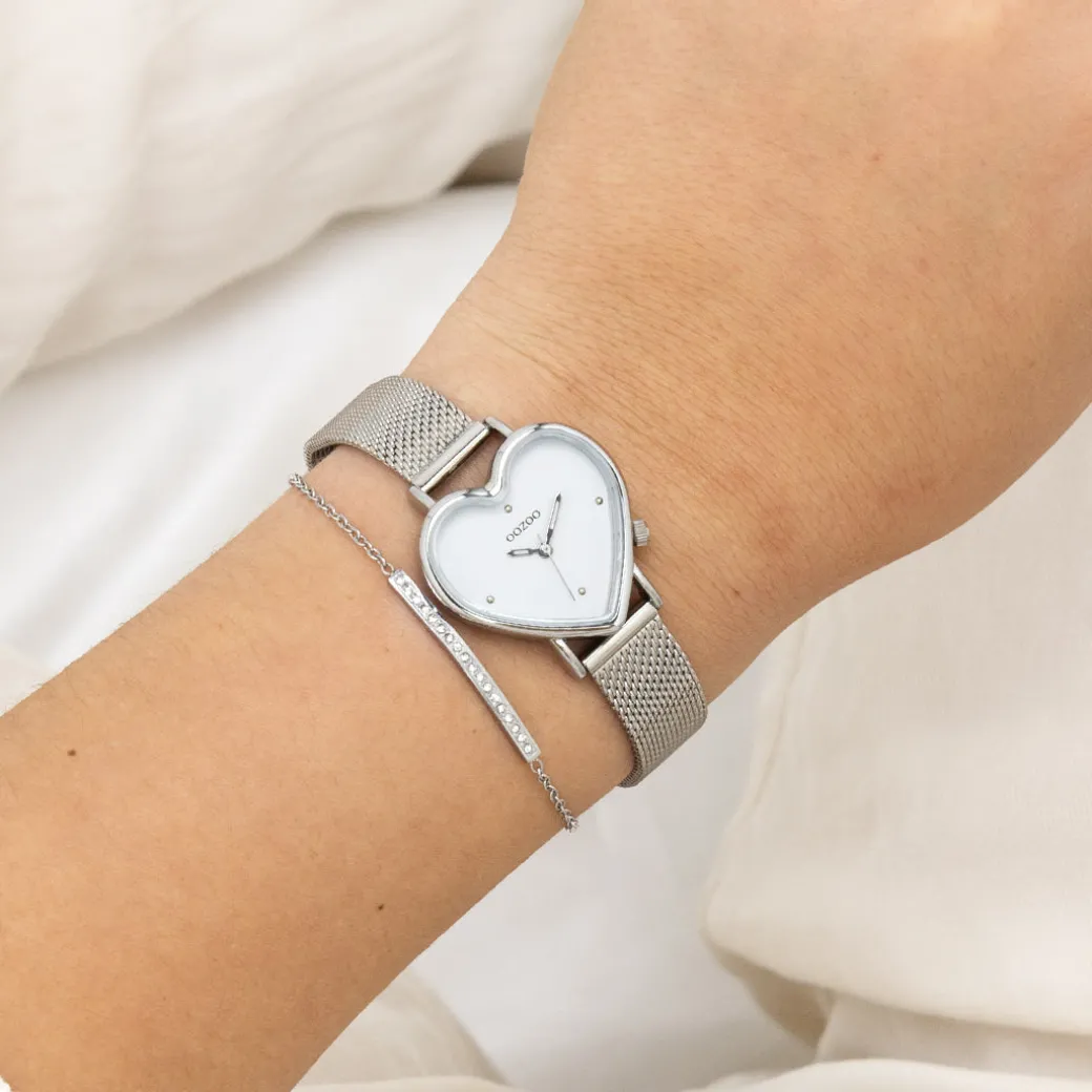 Zilverkleurige OOZOO horloge met metalen mesh armband - C11413