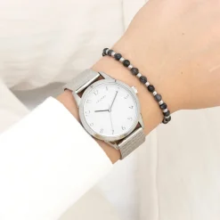 Zilverkleurige OOZOO horloge met metalen mesh armband - C11320