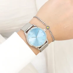 Zilverkleurige OOZOO horloge met metalen mesh armband - C11321