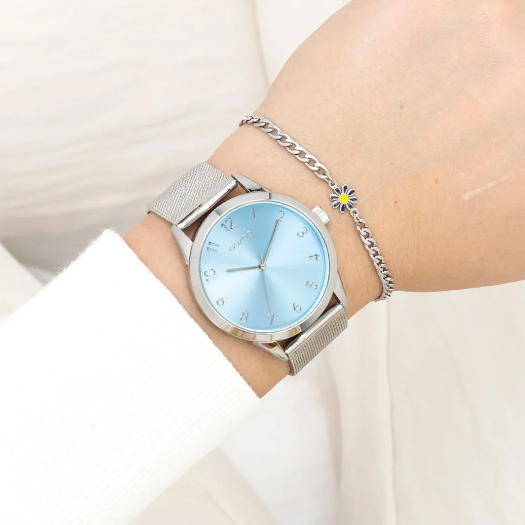 Zilverkleurige OOZOO horloge met metalen mesh armband - C11321