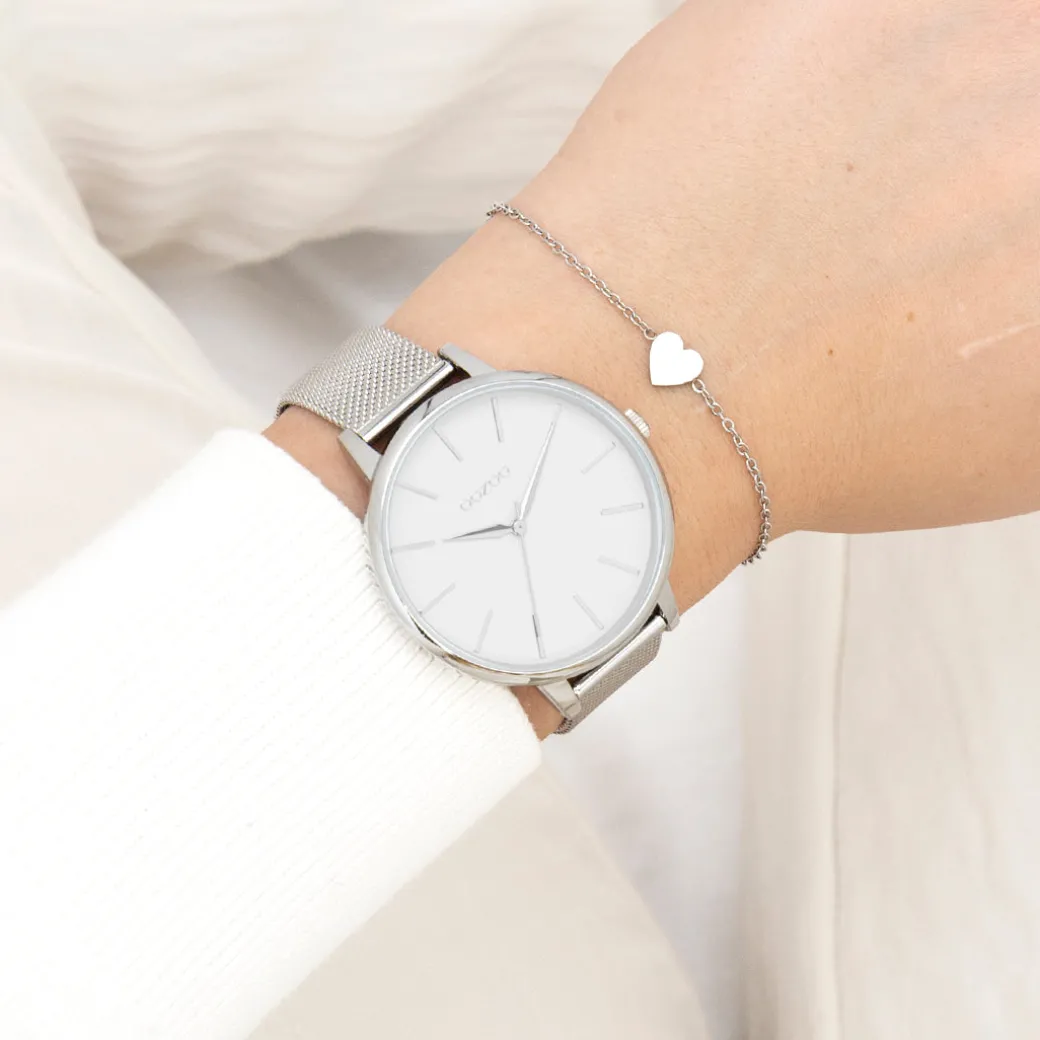 Zilverkleurige OOZOO horloge met metalen mesh armband - C11362