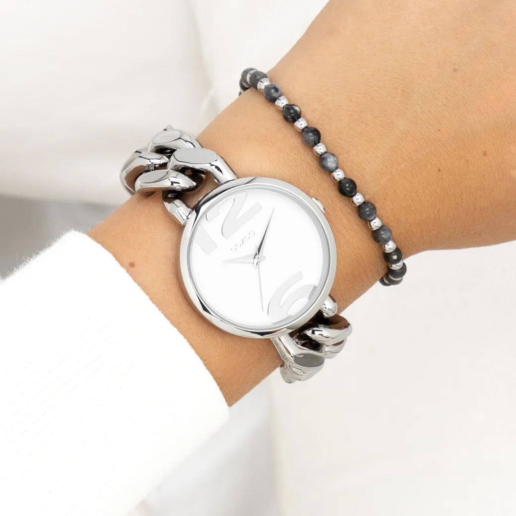 Zilverkleurige OOZOO horloge met grove schakelarmband - C11260