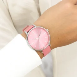 Zilverkleurige OOZOO horloge met roze schelpkleurige leren band - C11295