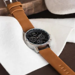 Zilverkleurige OOZOO horloge met bruine leren band - C10812