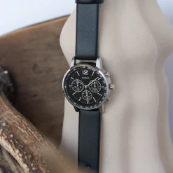 Zilverkleurige OOZOO horloge met zwarte leren band - C10813