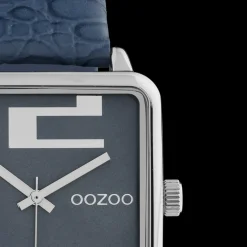 Zilverkleurige OOZOO horloge met donker blauwe leren band - C10366